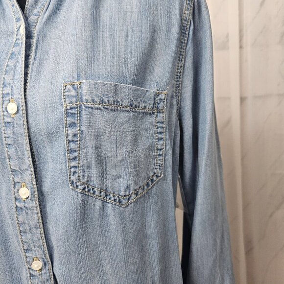 NWT Sneak Peek Blue Chambray Roll Tab Tunic Boho Western Blouse Size XS - Picture 3 of 16